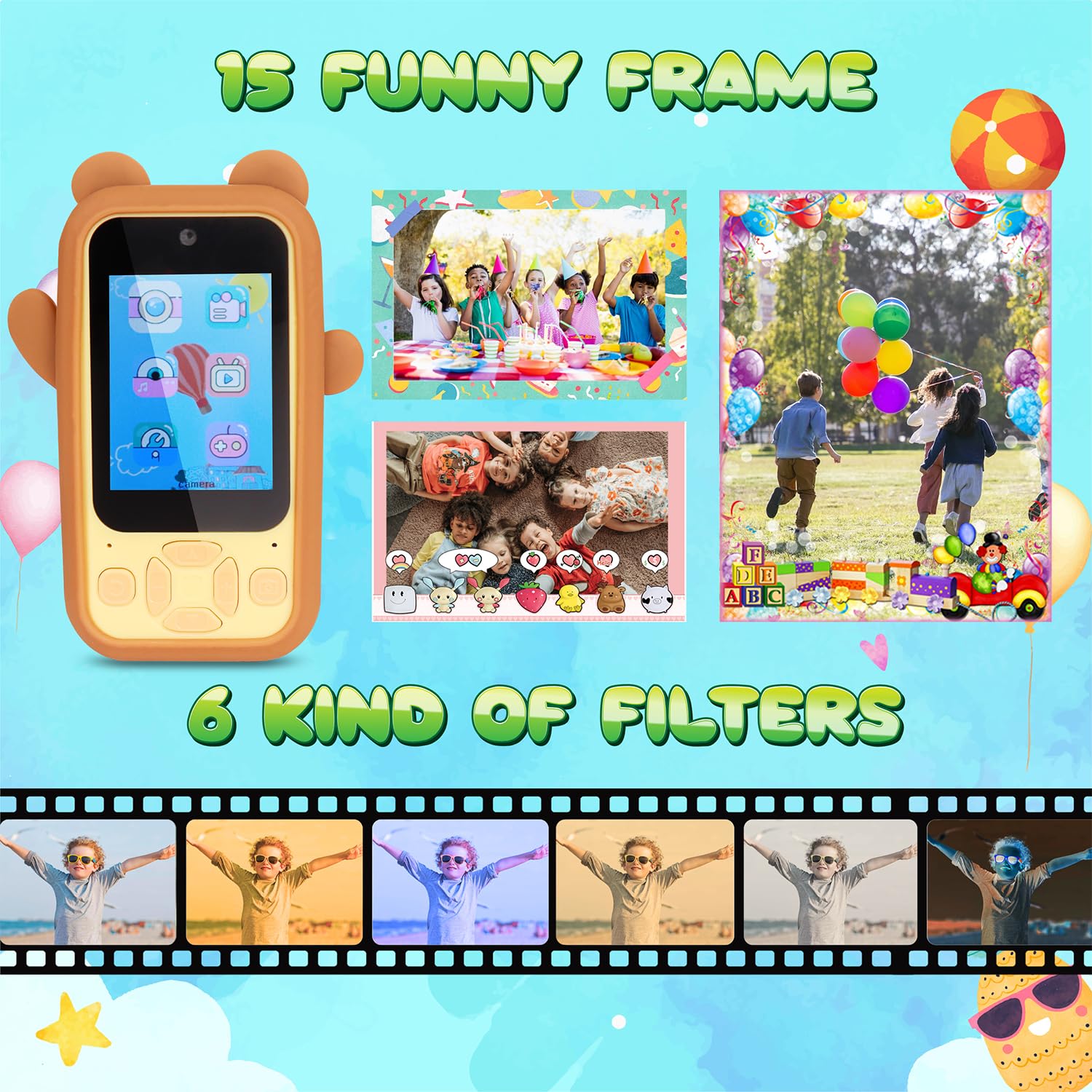 Kids' dual camera smart phone for aspiring young photographers, in an adorable bear design. www.usmile.toys